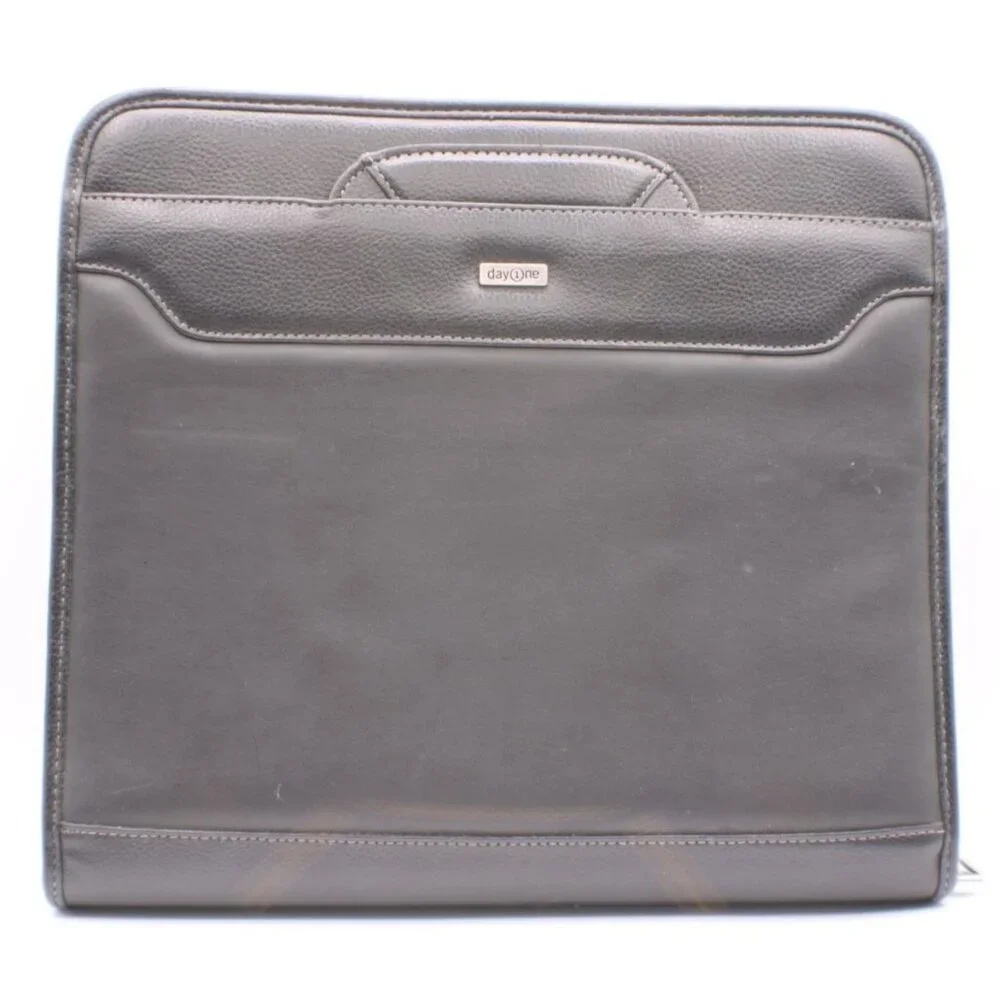 Franklin Covey DayOne Black Leather Zip Portfolio Planner Organizer Handles Calc